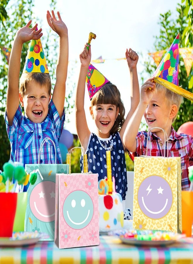 JOYGATHER 24 Pcs Smile Face Party Favors Bags with Handles, Pastel Goodie Bags, Gift Bags, Candy Bags with 4 Different Types, Groovy Kraft Paper Bags for Birthday Party Supplies Baby Shower Decorations - Image 5